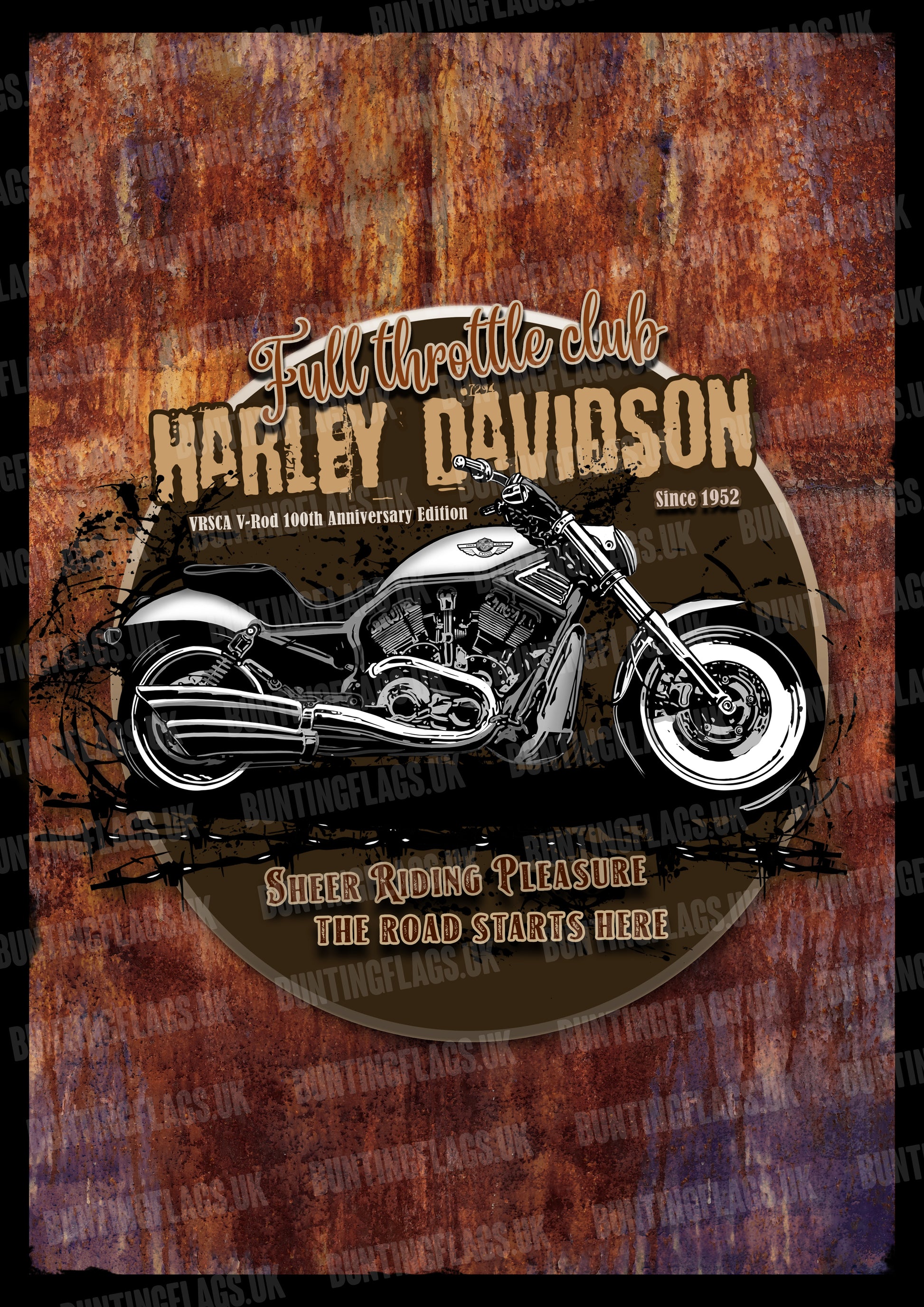 Harley Davidson V-Rod motorcycle poster with text on a textured background