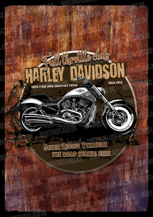 Harley Davidson V-Rod motorcycle poster with text on a textured background