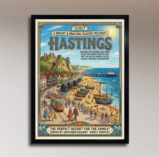 Hastings – A Bright & Bracing Seaside Holiday! – Vintage Travel Poster