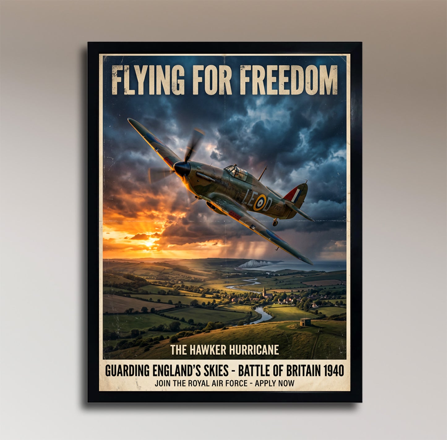 Hawker Hurricane – Flying for Freedom – Battle of Britain 1940 – Vintage Aviation Poster