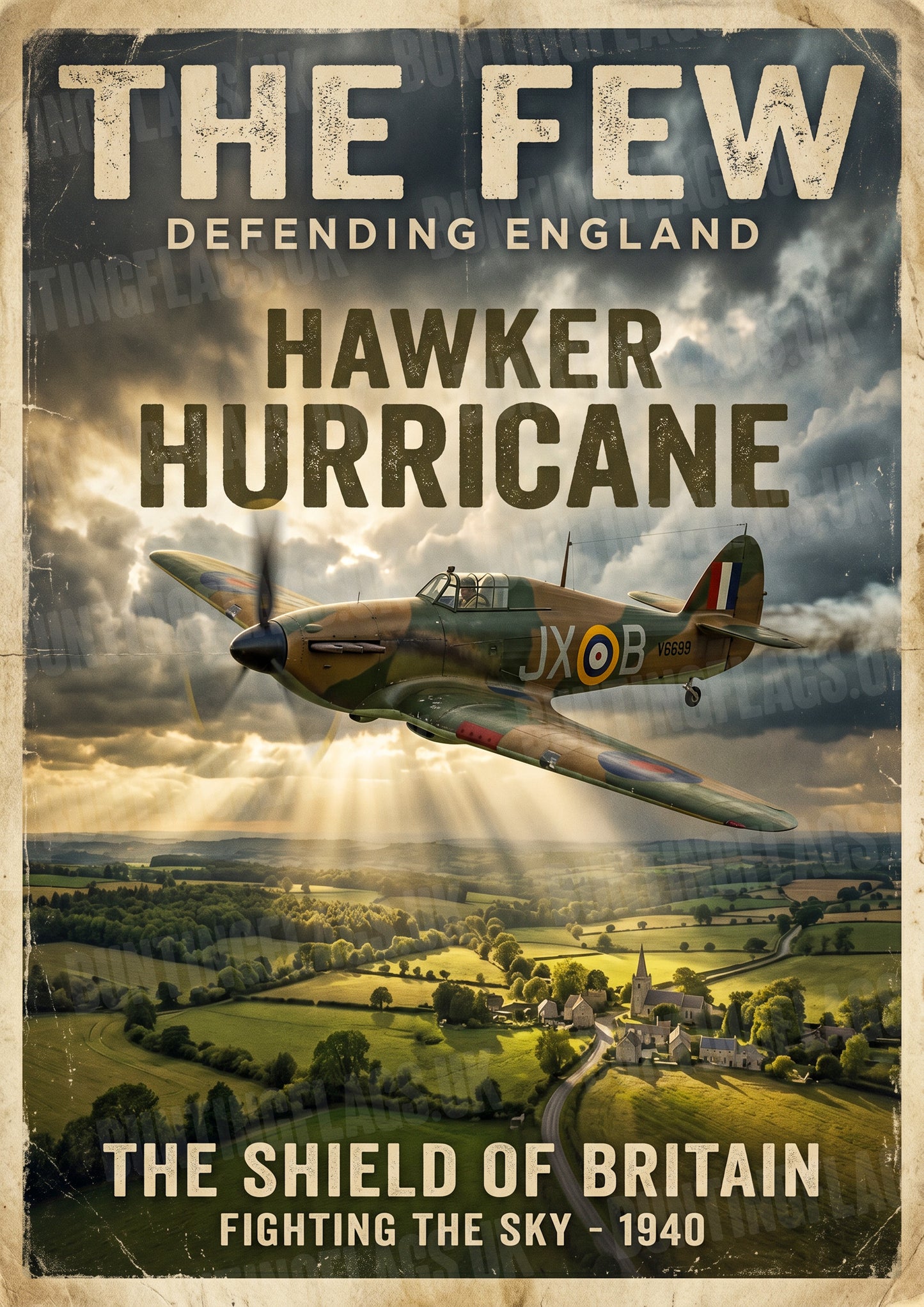 Hawker Hurricane – The Few Defending England – Vintage Aviation Poster