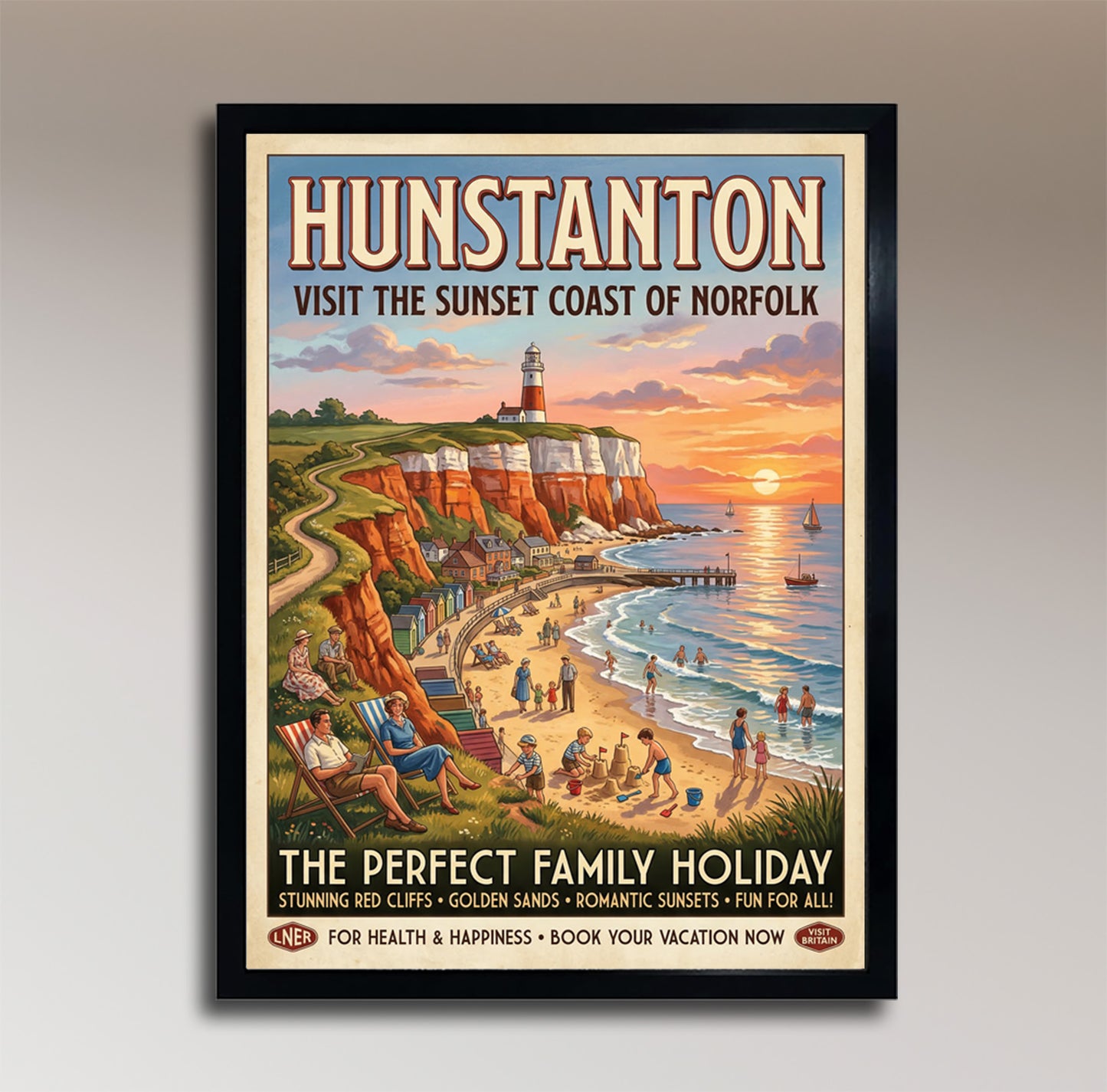 Hunstanton – Visit the Sunset Coast of Norfolk – Vintage Travel Poster