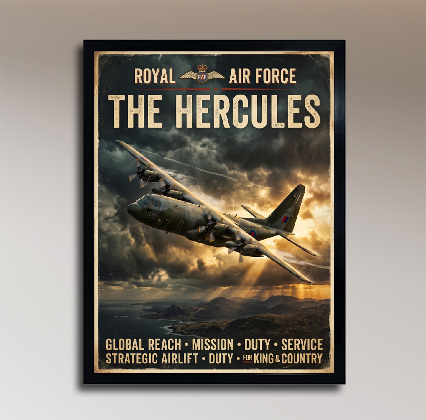 C-130 Hercules – Royal Air Force – Global Reach & Strategic Airlift – Vintage Poster