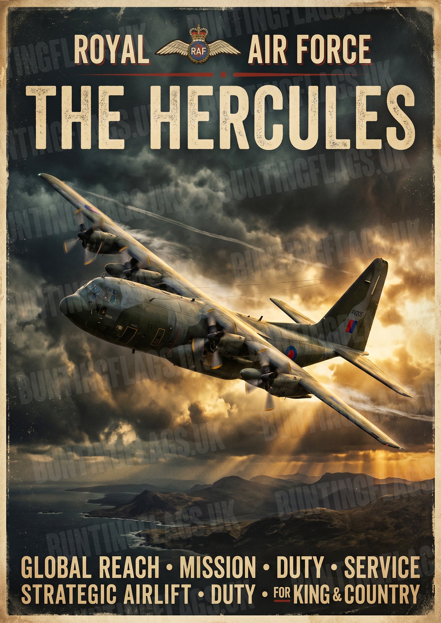 C-130 Hercules – Royal Air Force – Global Reach & Strategic Airlift – Vintage Poster