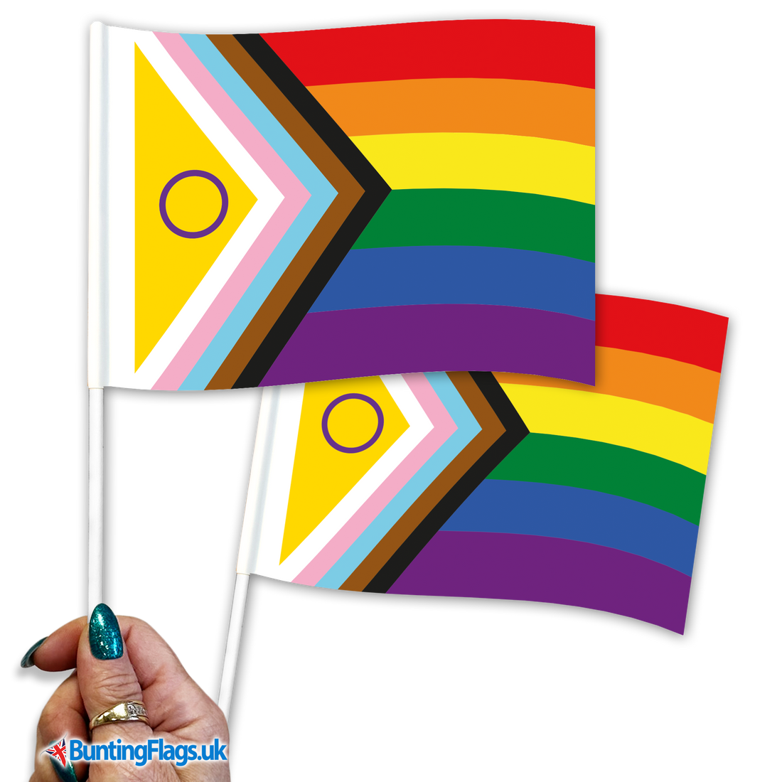 Intersex Inclusive Progress Pride Hand Waving Flag Pack – BuntingFlags.uk