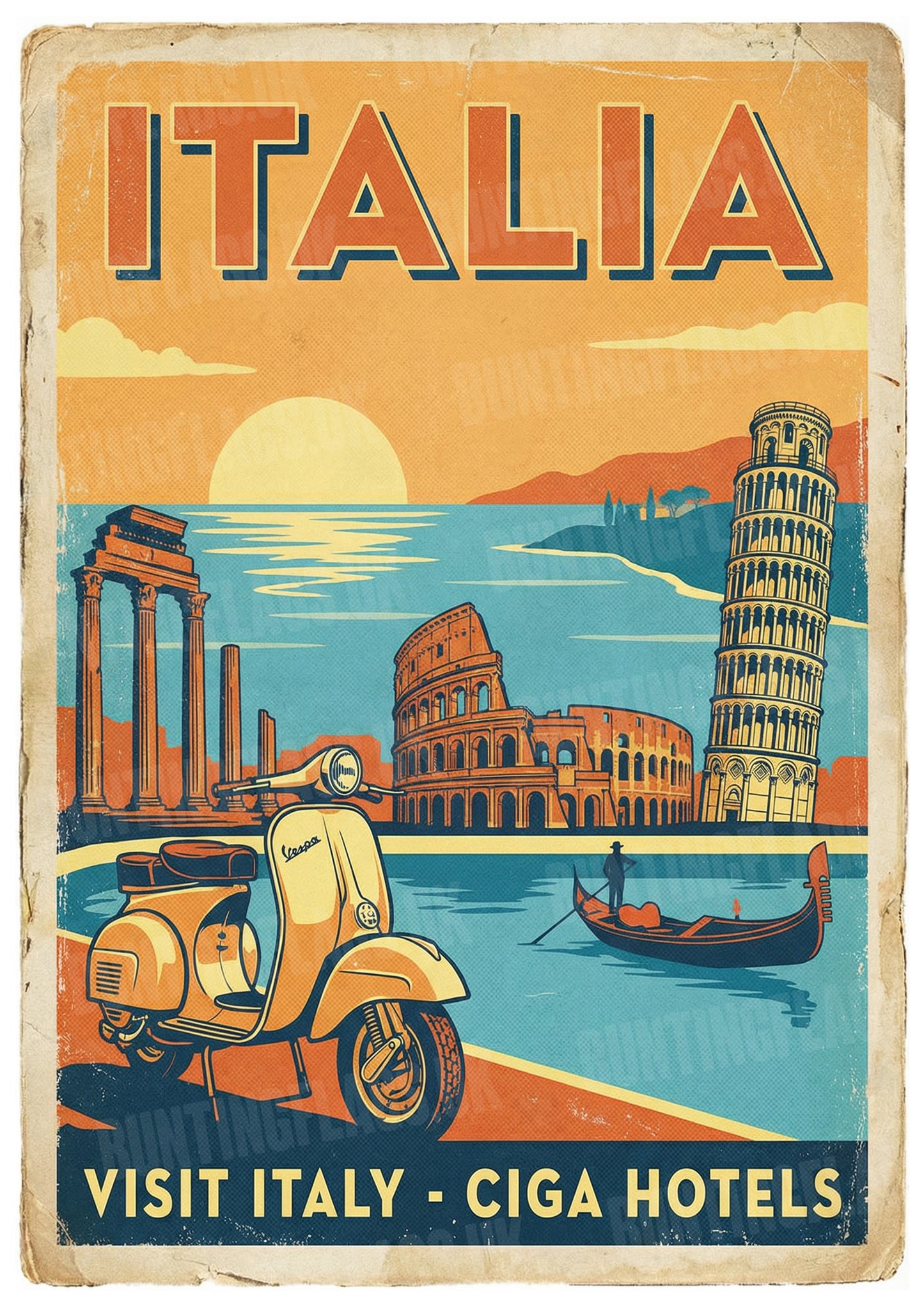 Visit Italy – CIGA Hotels – Vintage Travel Poster