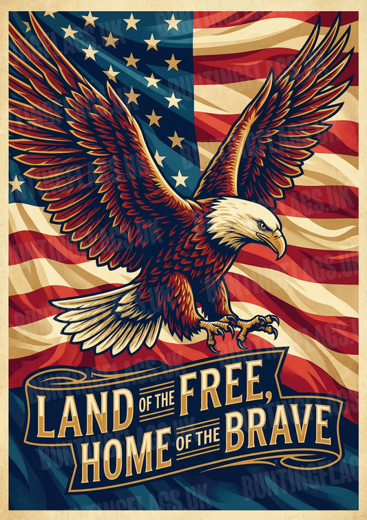 Land of the Free – Bald Eagle & Stars & Stripes A3 Poster