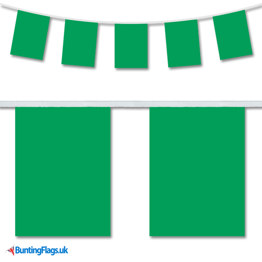 Libya country flag bunting image, with the bunting hanging in a length, plus a close-up view showcasing the flag's colourful design.