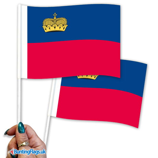Liechtenstein hand waving flags