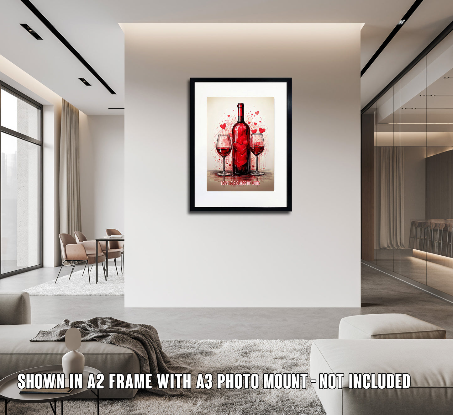 Love is a glass of wine wall art poster