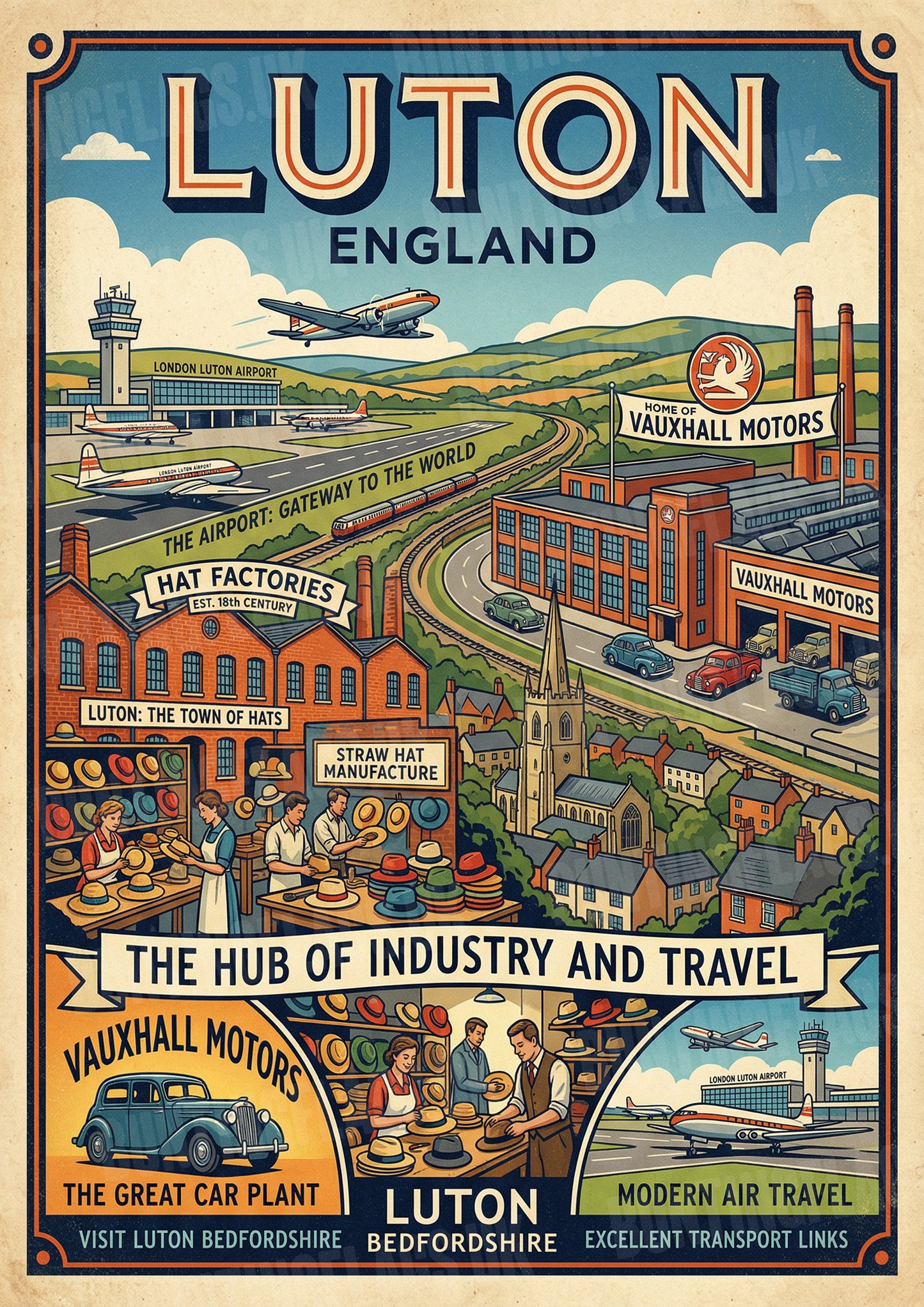 Visit Luton – Heart of Industry & Aviation – Vintage Travel Poster