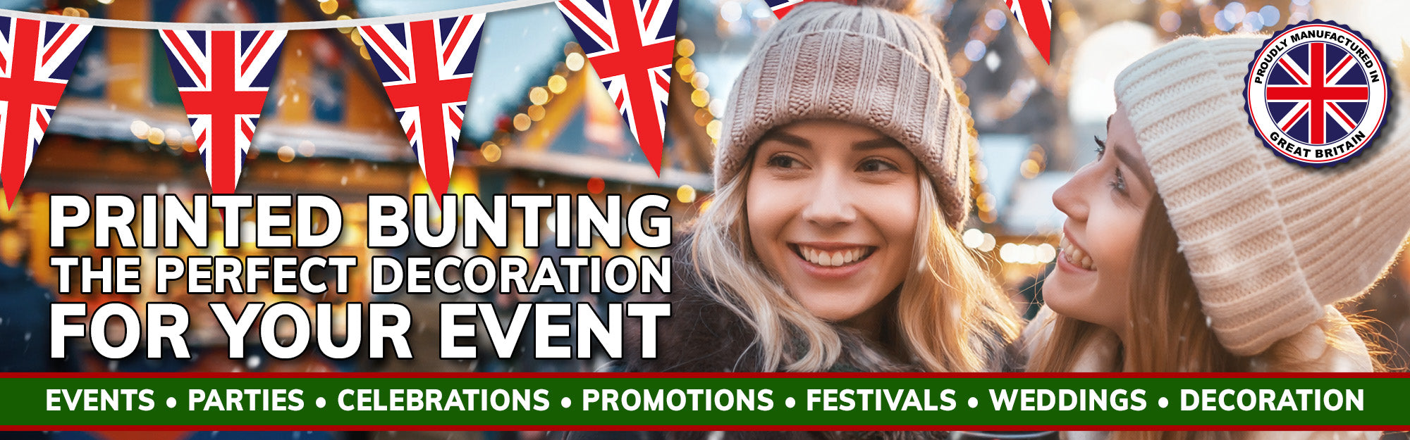 Printed Bunting and Hand Waving Flags, Event Decoration, Point of Sale,