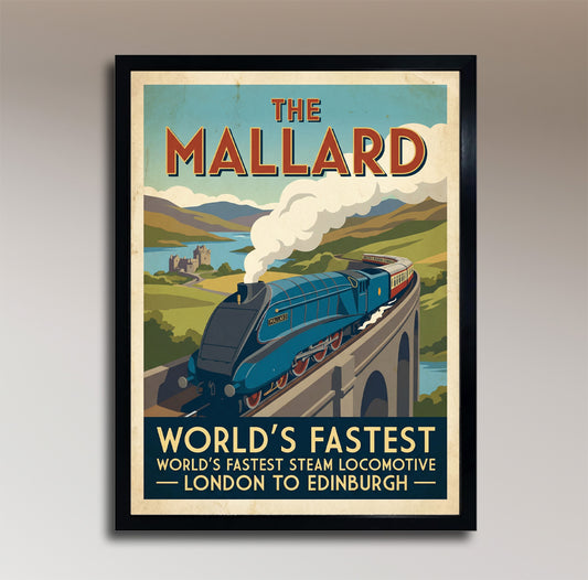The Mallard – World's Fastest Steam Locomotive – Vintage Travel Poster