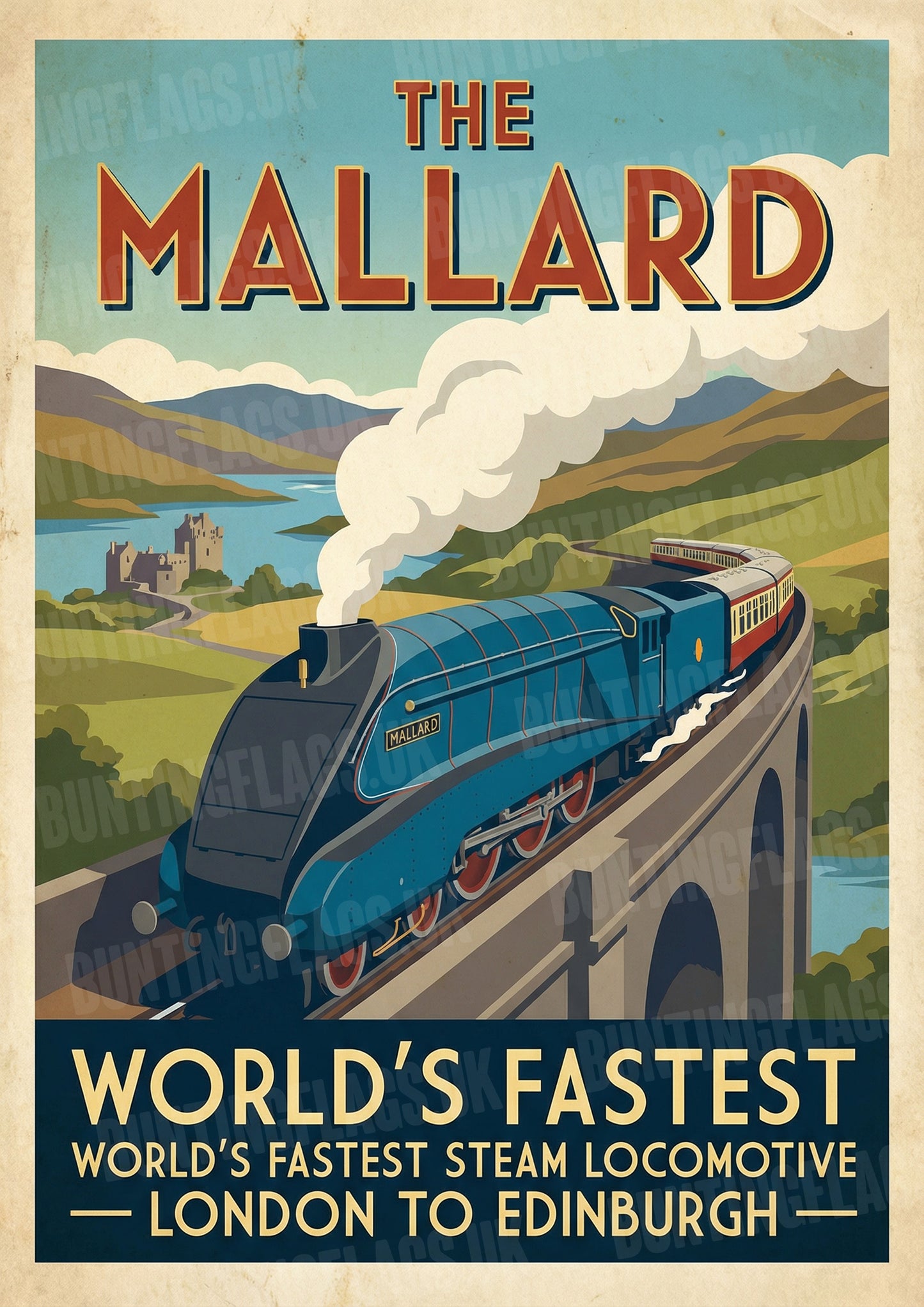 The Mallard – World's Fastest Steam Locomotive – Vintage Travel Poster