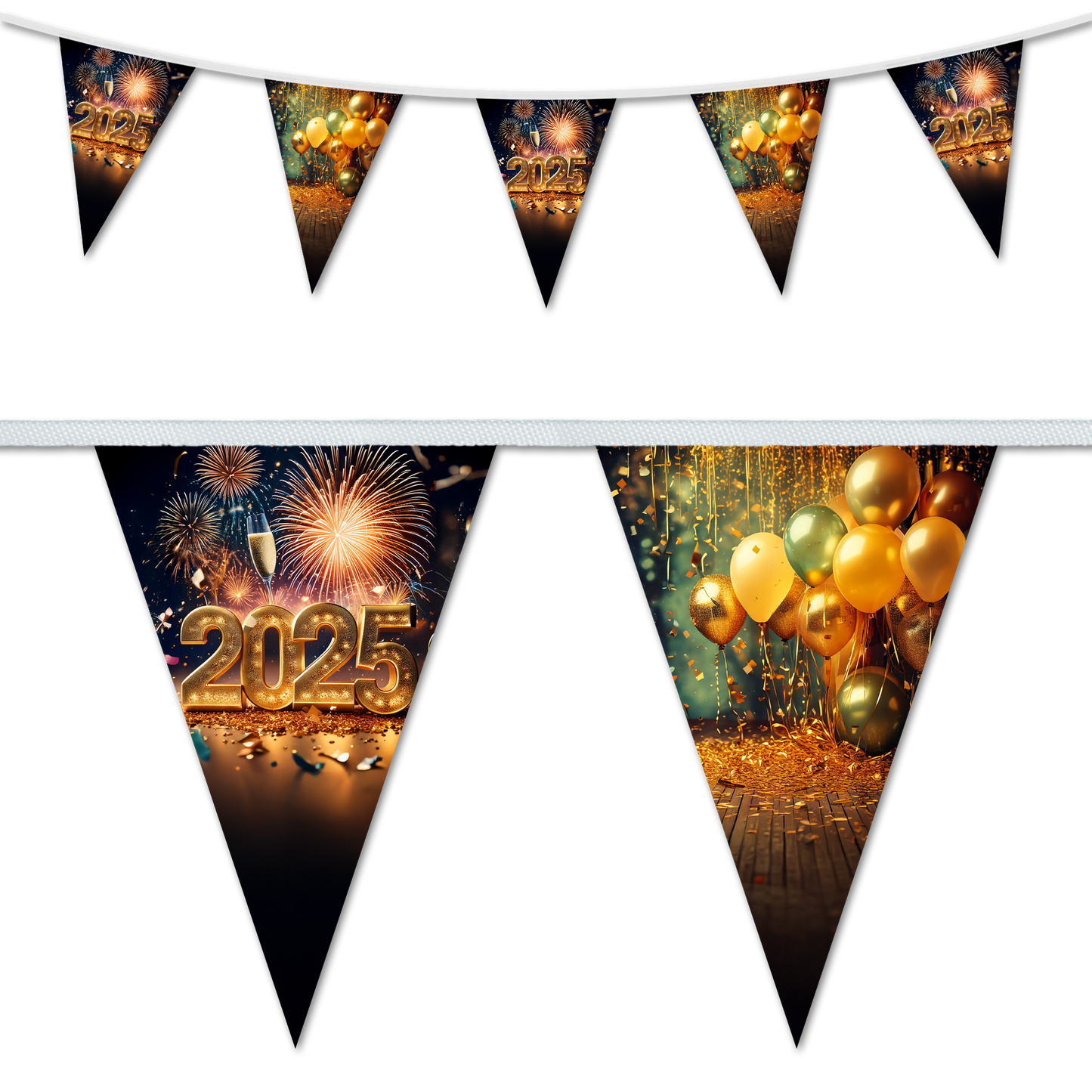 New Year 2025 Fireworks & Balloons Bunting