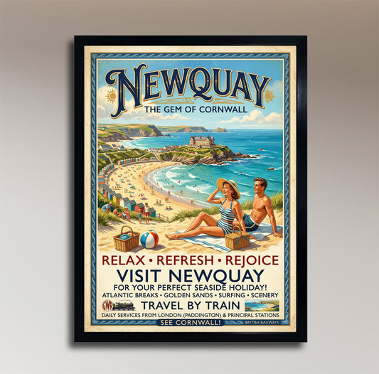 Newquay – The Gem of Cornwall – Vintage Travel Poster