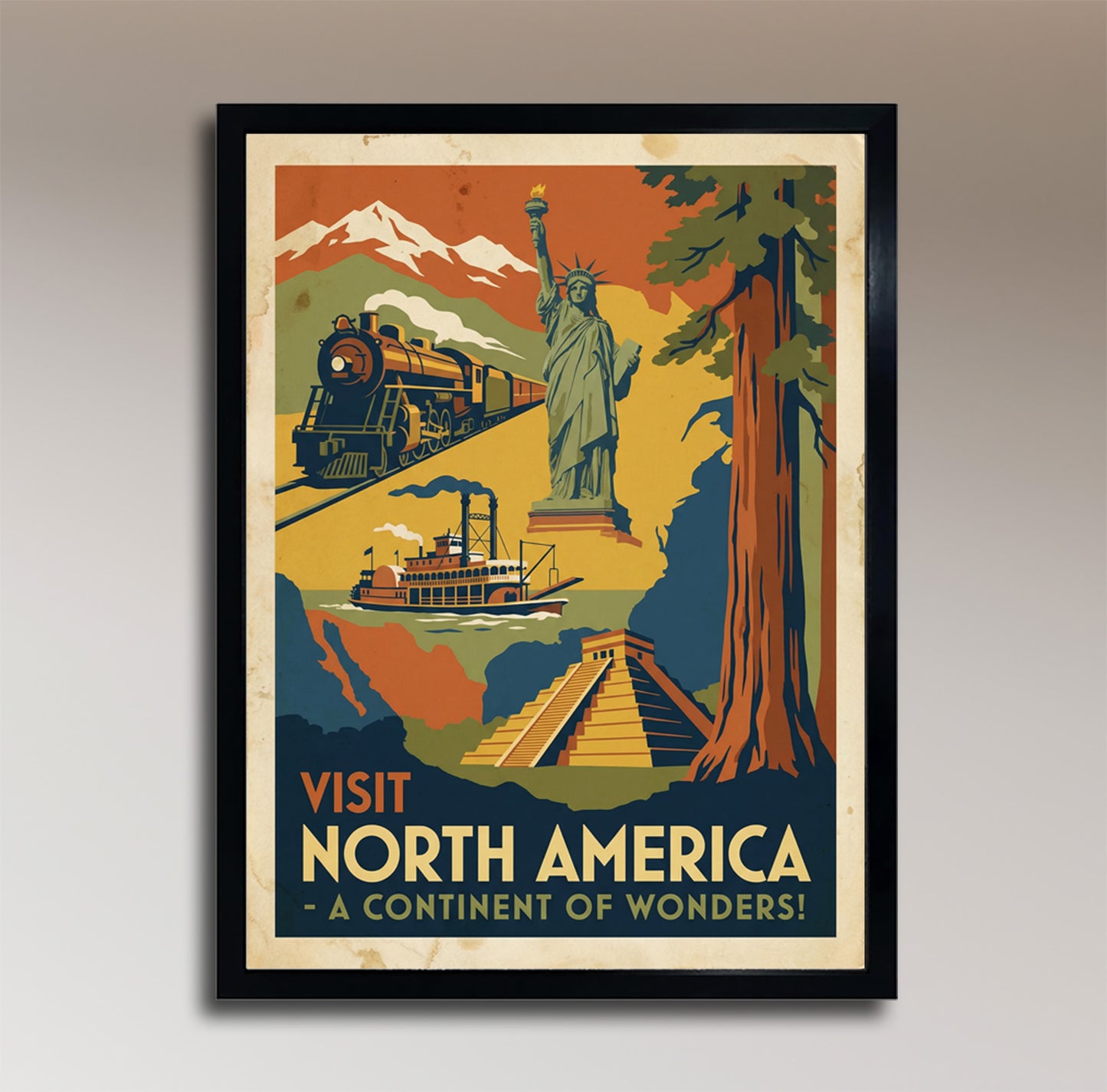 Visit North America: A Continent of Wonders – Vintage Travel Poster