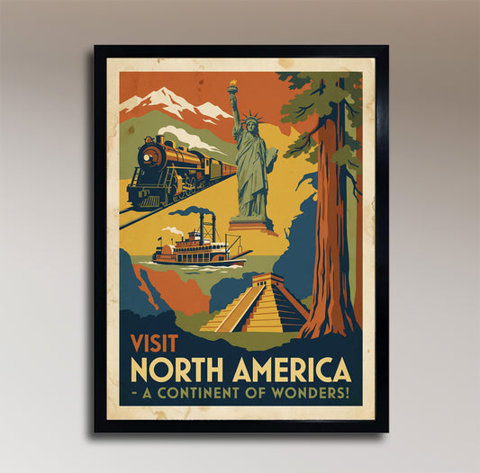 Visit North America: A Continent of Wonders – Vintage Travel Poster