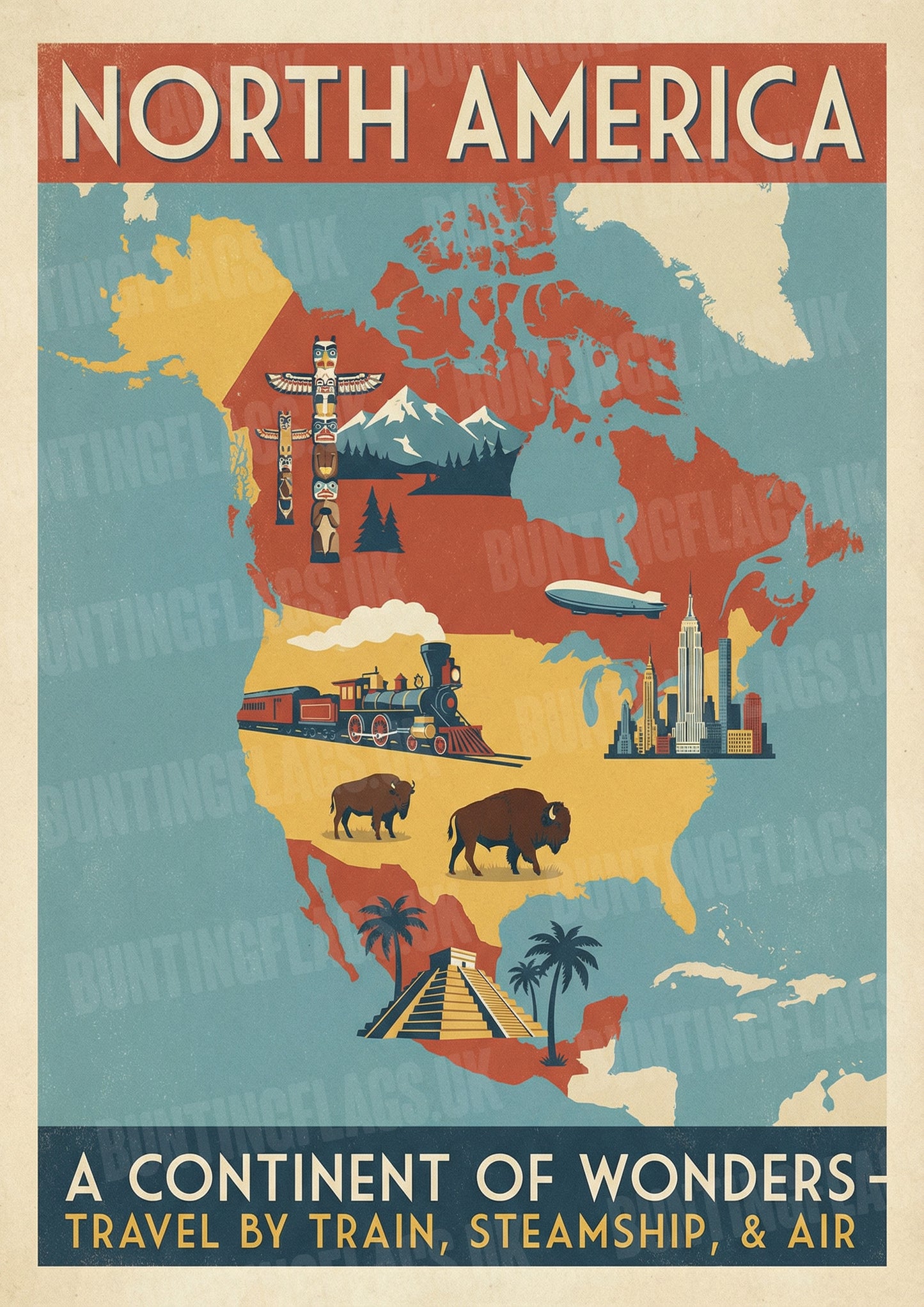 North America: A Continent of Wonders – Vintage Travel Poster