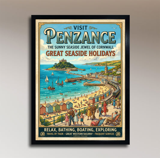 Penzance – The Sunny Seaside Jewel of Cornwall – Vintage Travel Poster