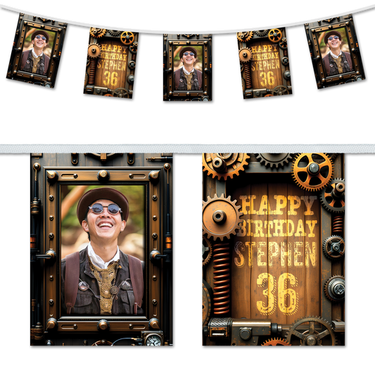 Personalised Birthday Party Bunting Decoration - Steampunk