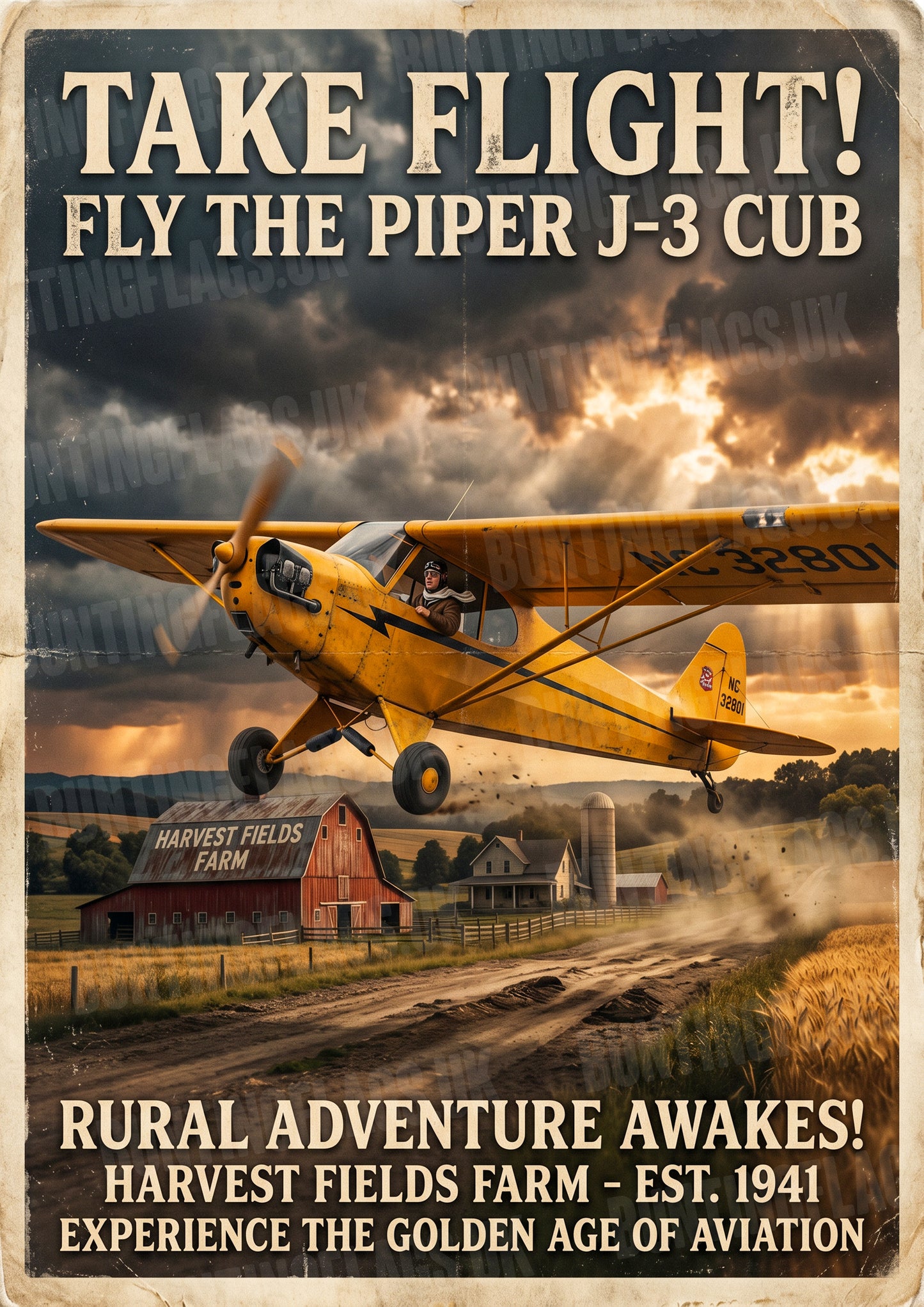 Piper J3 Cub – Take Flight! – Vintage Aviation Poster