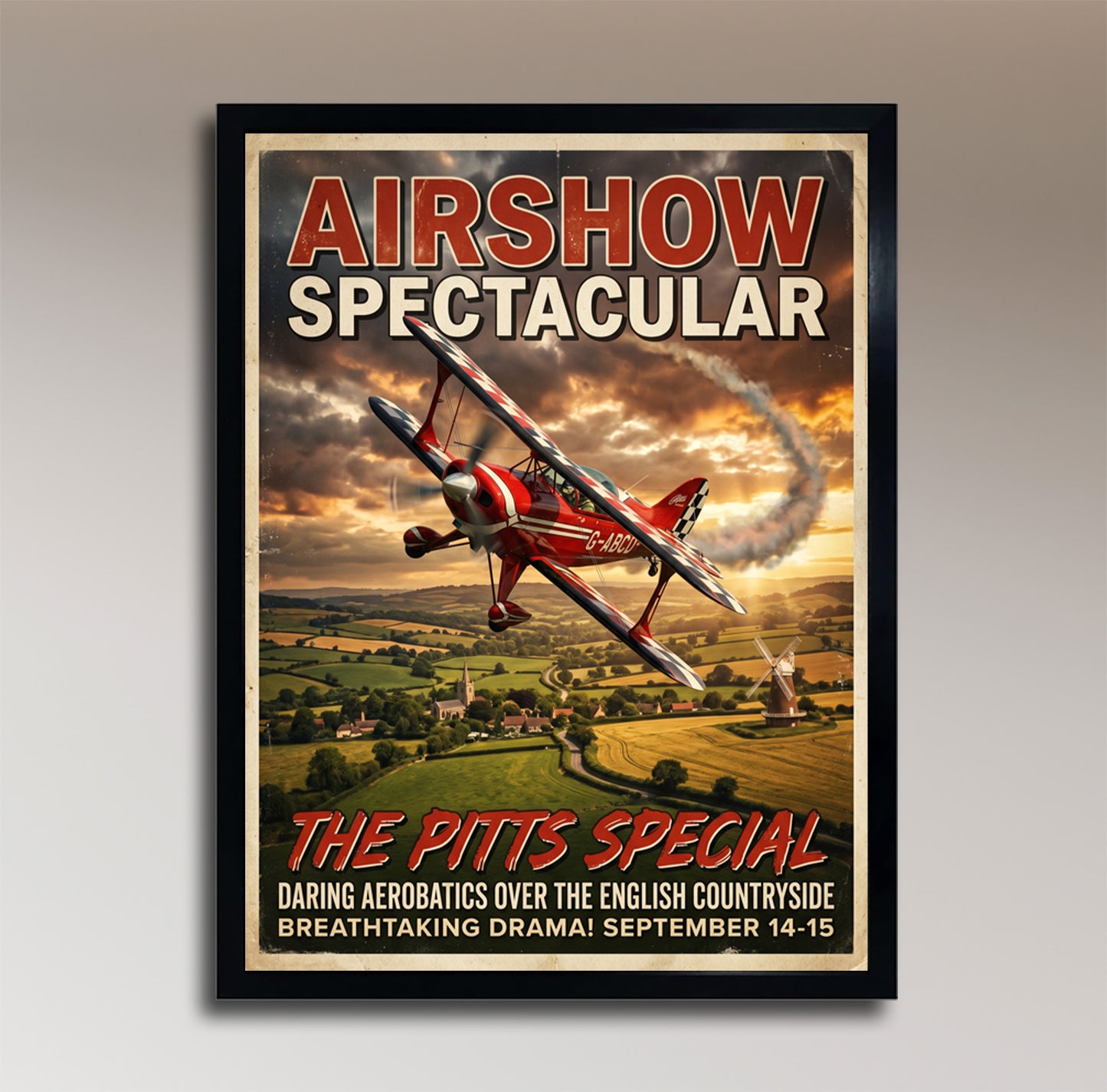 Pitts Special – Airshow Spectacular – Daring Aerobatics Over England – Vintage Poster