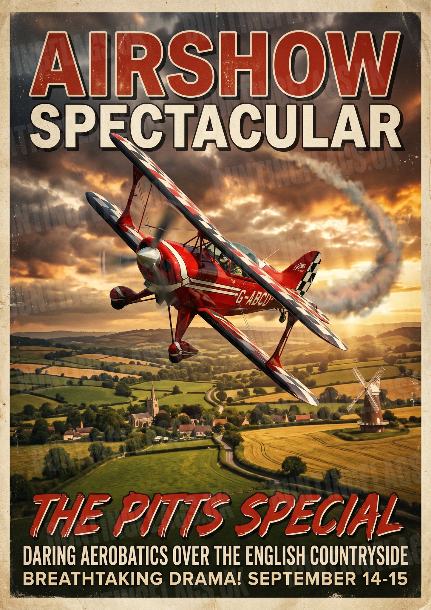 Pitts Special – Airshow Spectacular – Daring Aerobatics Over England – Vintage Poster
