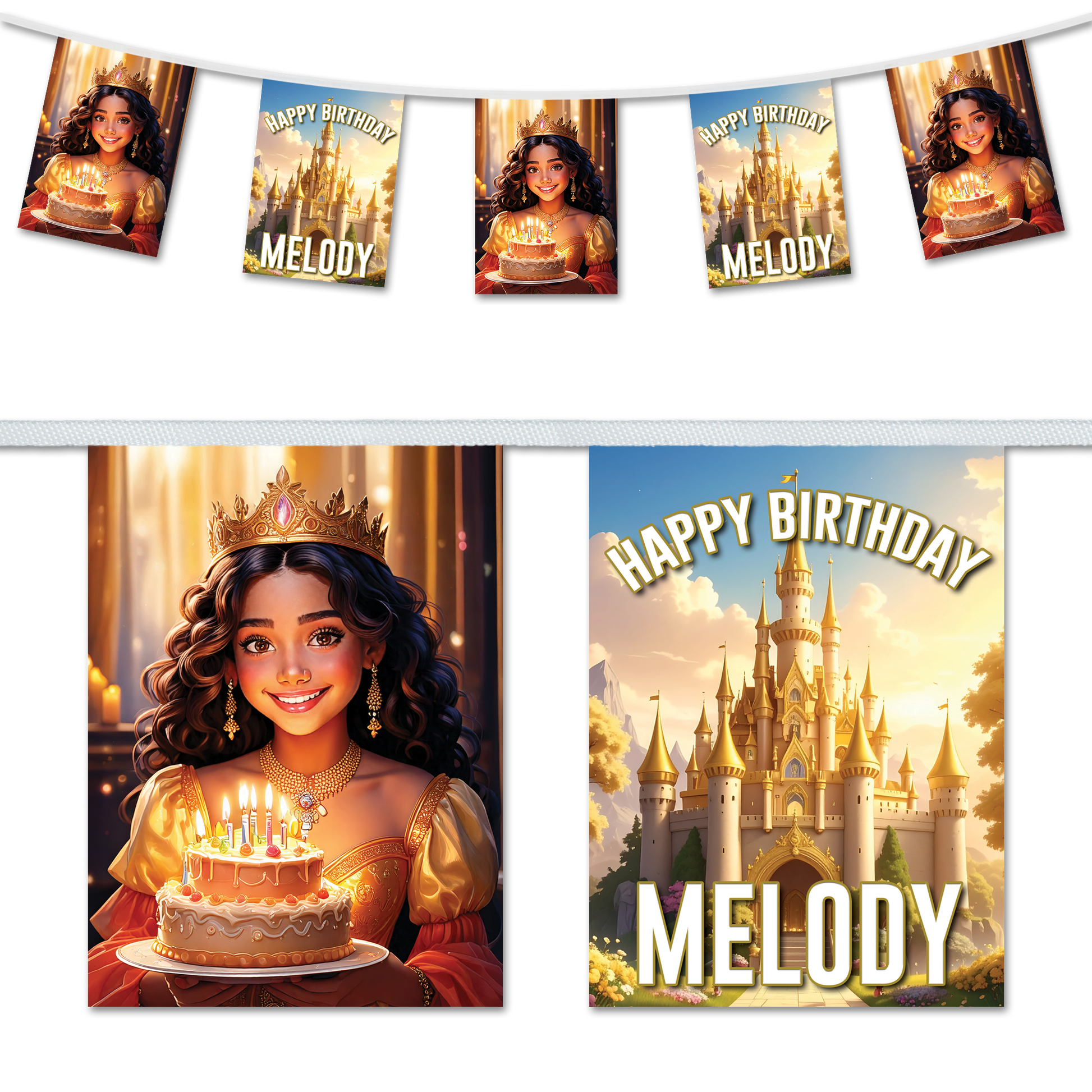 Princess themed personalised birthday bunting