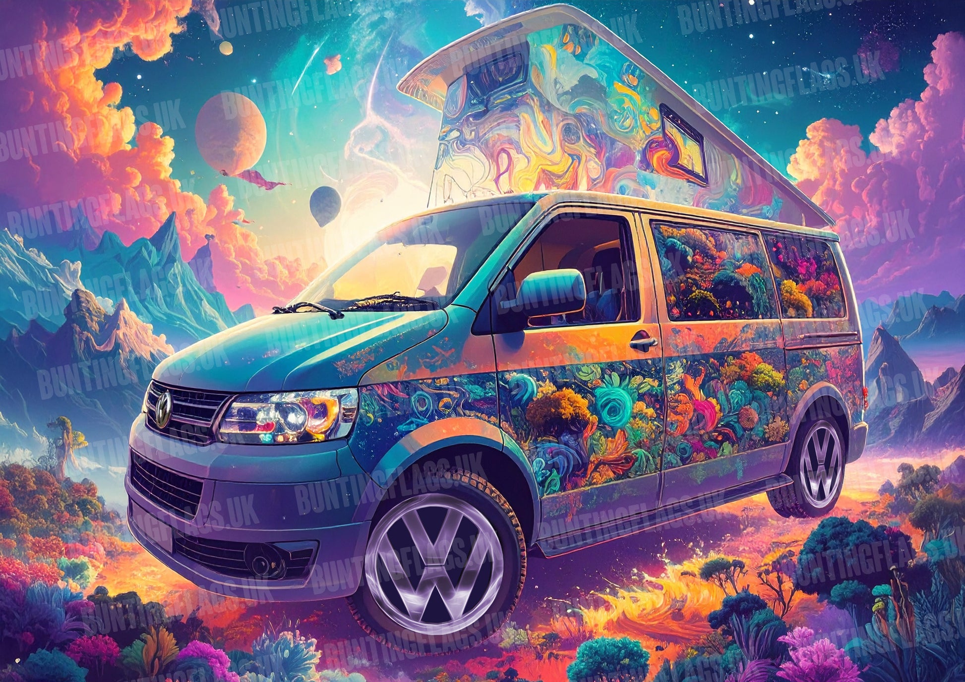 Cosmic Dream Camper – Psychedelic VW T5 California A3 Poster. Volkswagen Camper Van