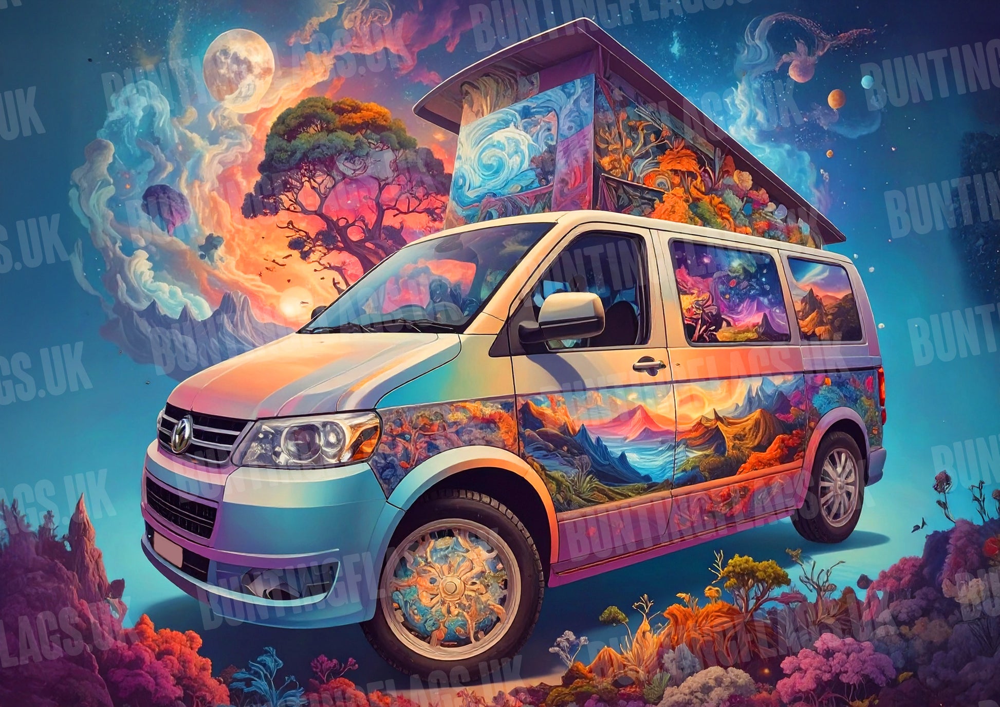 Stellar Wanderer – Psychedelic VW T5 California Dreamscape A3 Poster Volkswagen Campervan, camping, van life