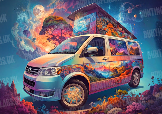 Stellar Wanderer – Psychedelic VW T5 California Dreamscape A3 Poster Volkswagen Campervan, camping, van life