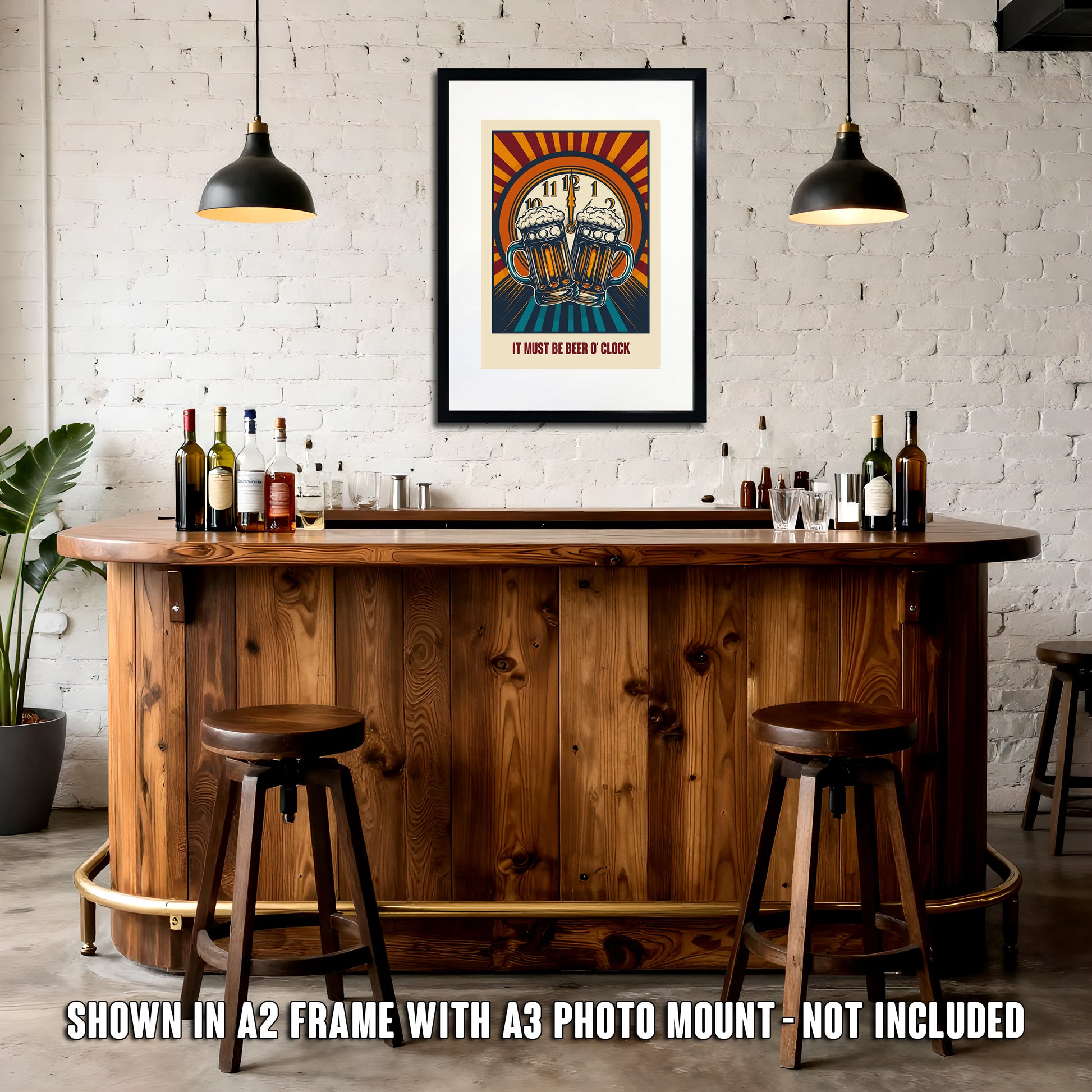 Retro feel Beer O Clock poster set in a home bar scene