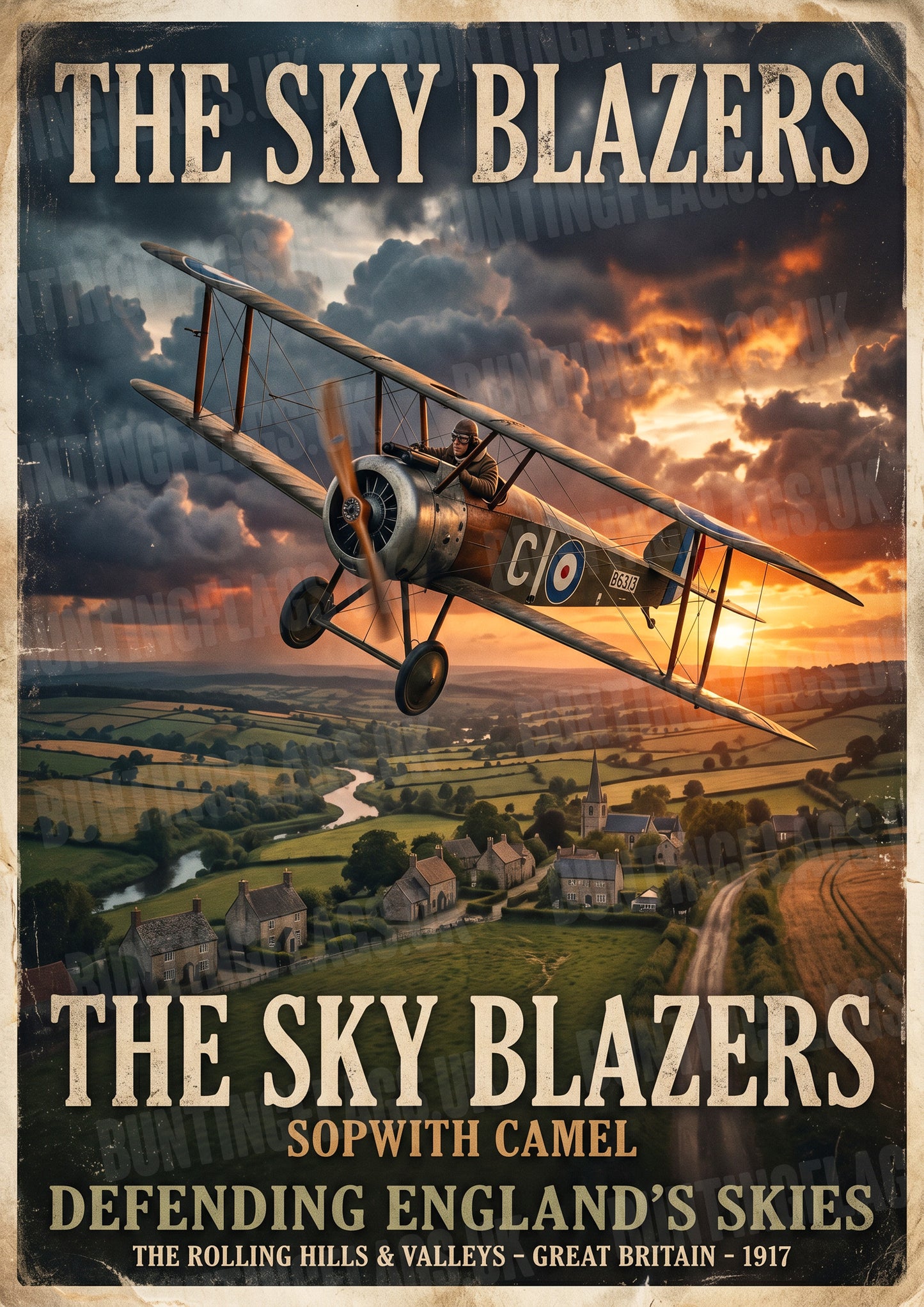 Sopwith Camel – The Sky Blazers – Defender of the Skies – Vintage WWI Poster