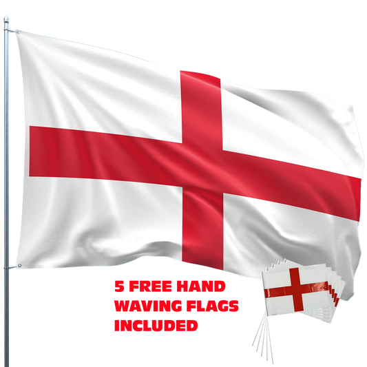 St Georges Cross England flag with 5 free hand waving flags