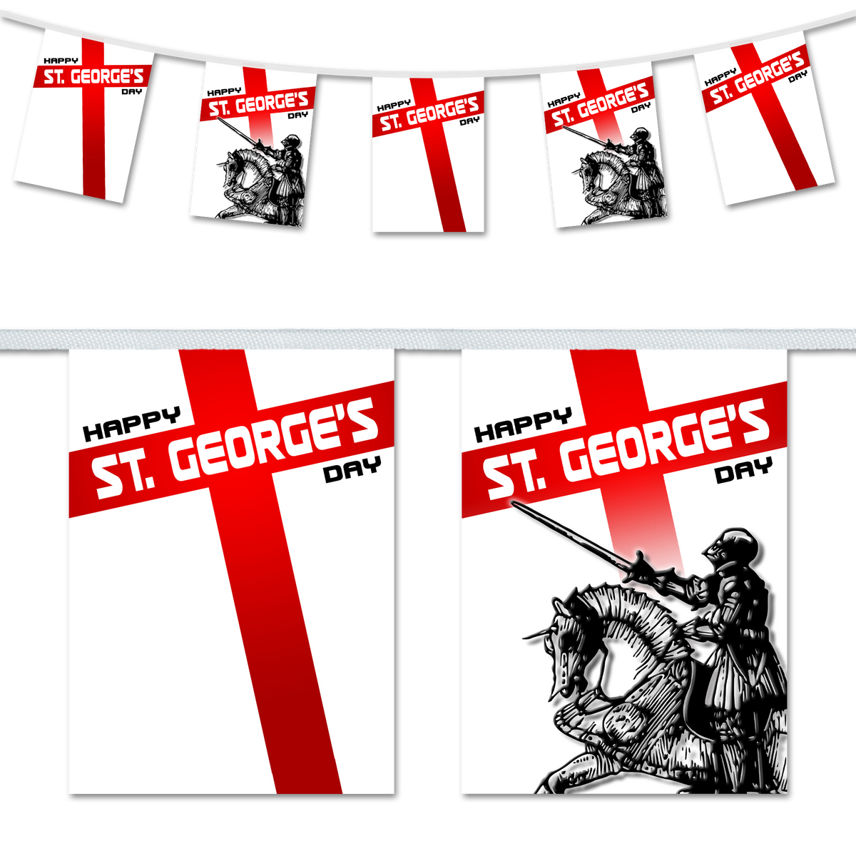 St. George Designs St George's Day Steed and Flag Design A5 Bunting – BuntingFlags.uk