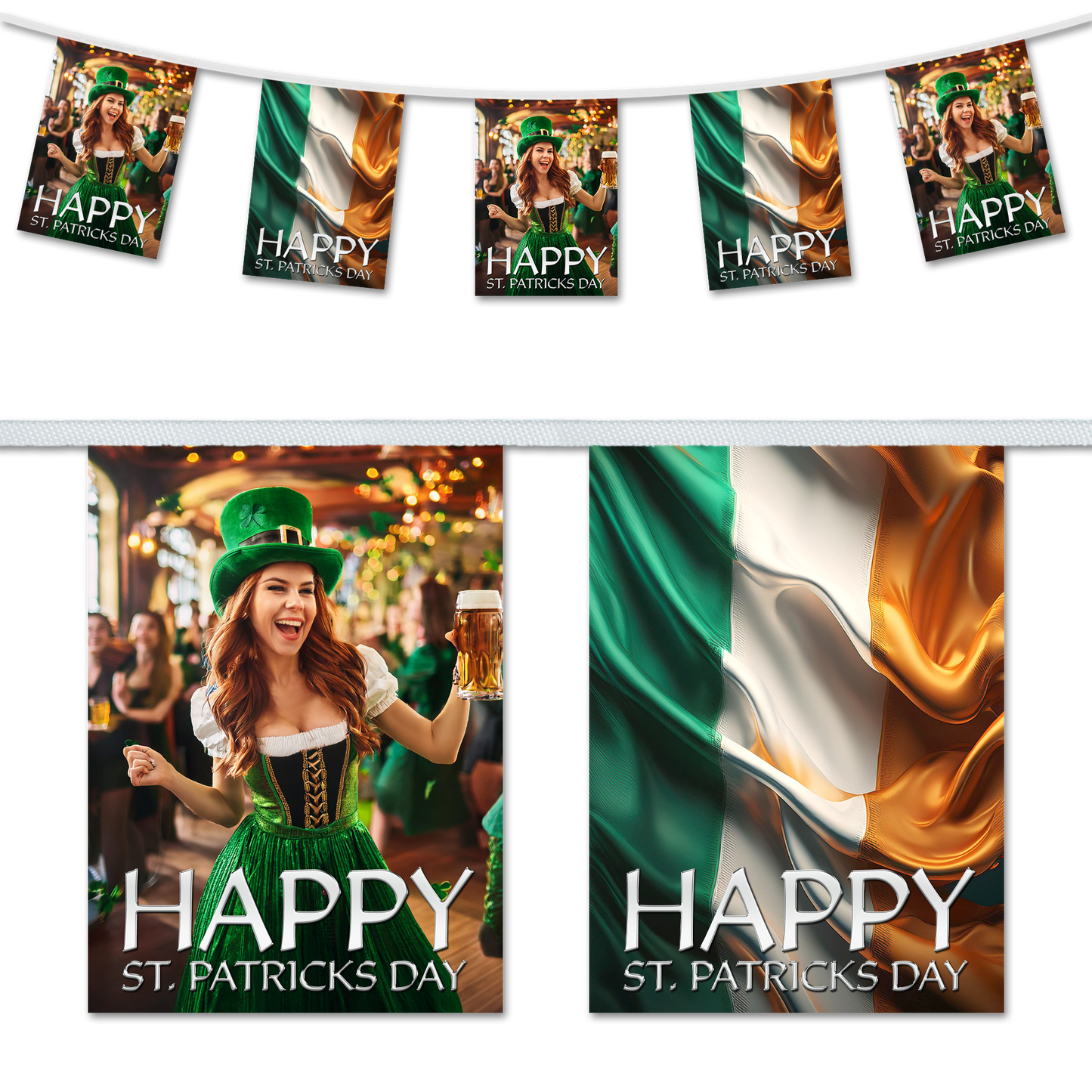 St Patricks Day - Party & Rippled Flag A5 Bunting
