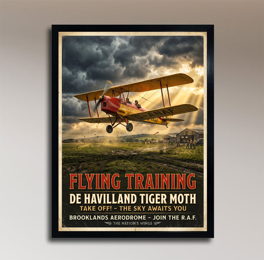 De Havilland Tiger Moth – Flying Training – Brooklands Aerodrome – Vintage RAF Poster