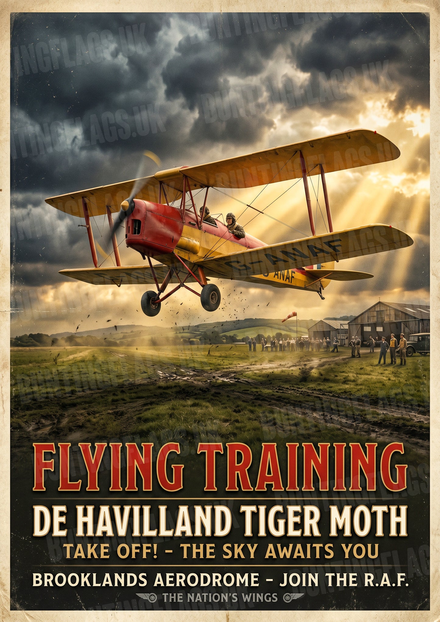 De Havilland Tiger Moth – Flying Training – Brooklands Aerodrome – Vintage RAF Poster