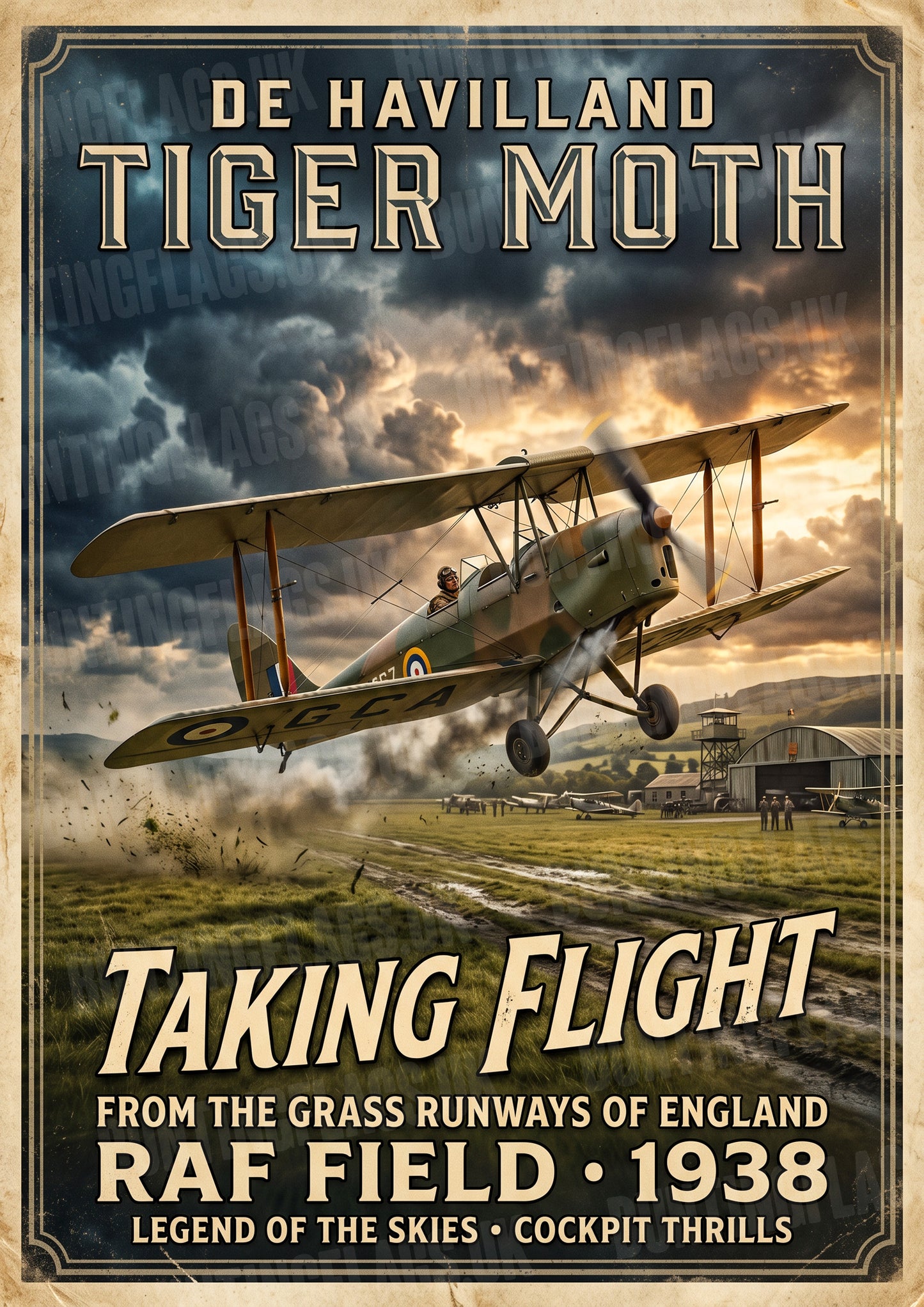 De Havilland Tiger Moth – Taking Flight – Vintage RAF Training Poster