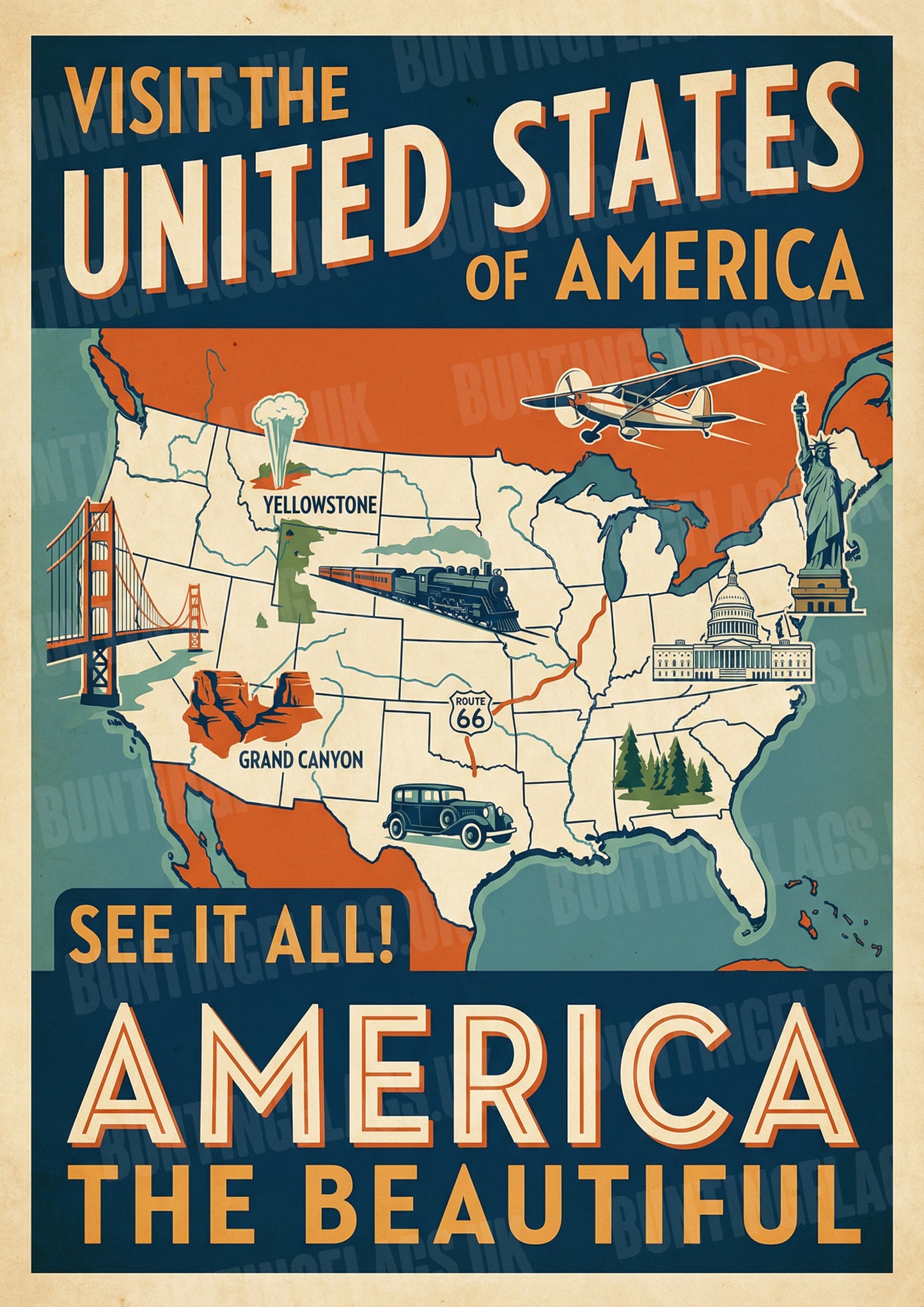 United States: See It All! – Vintage Travel Poster