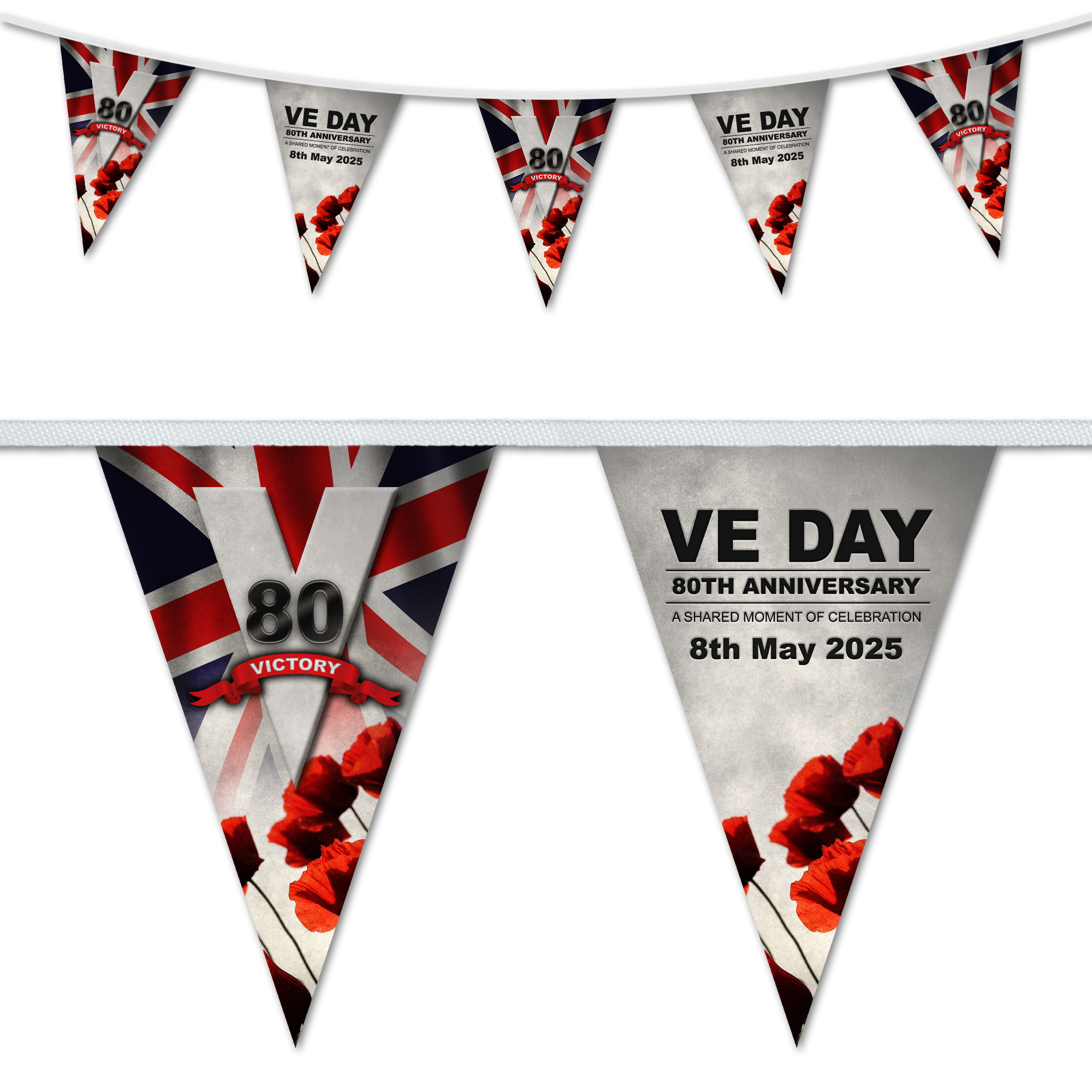 Bandiera E Ghirlanda Per L'80° Anniversario Della Vittoria In Europa (VE Day) – 8 Metri Di Decorazioni Per Esterno