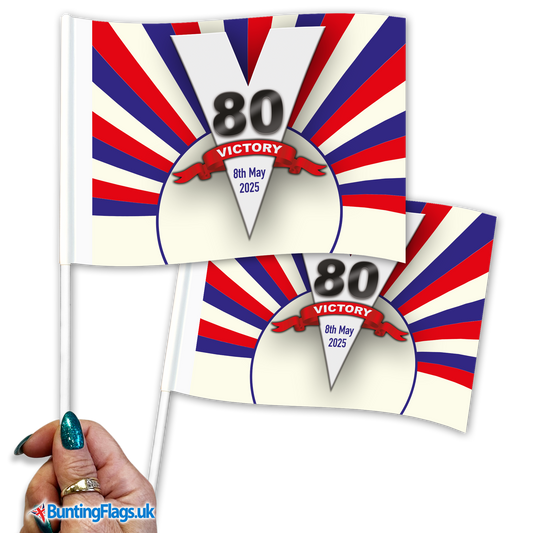 VE Day 80th Anniversary V Chevron Design Hand Waving Flag Pack