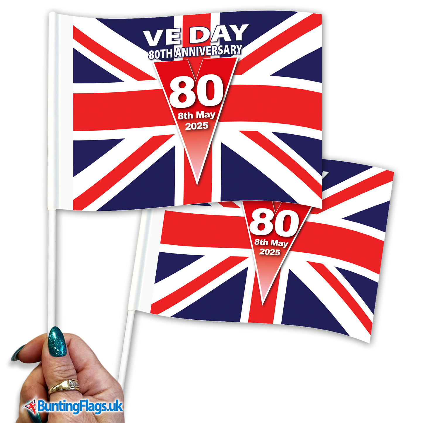 VE Day 80th Anniversary V Design Hand Waving Flag Pack