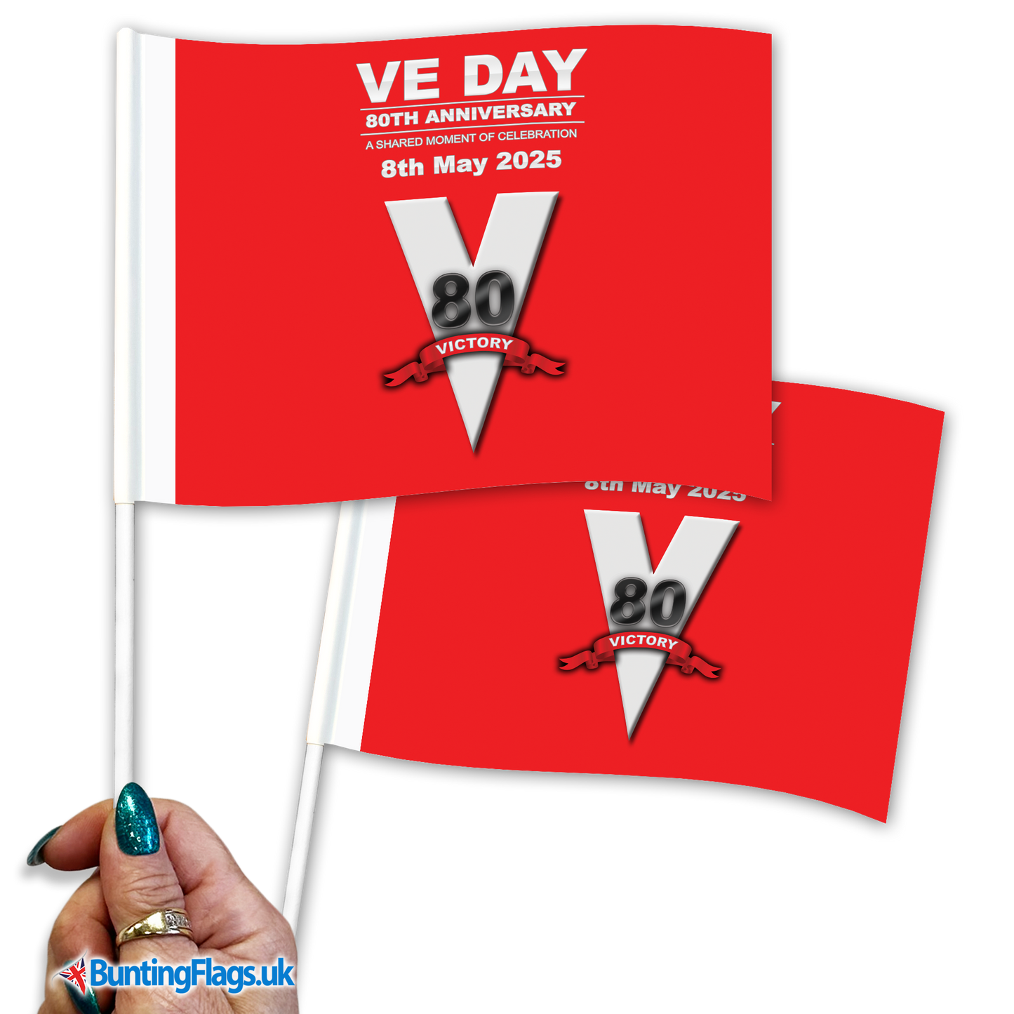 VE Day 80th Anniversary Victory Red Hand Waving Flag Pack