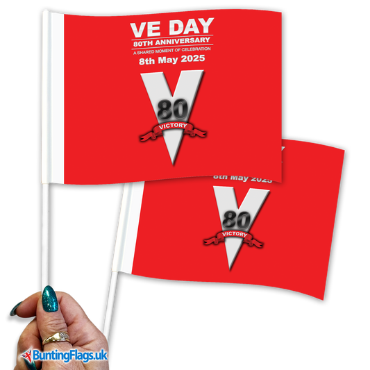 VE Day 80th Anniversary Victory Red Hand Waving Flag Pack