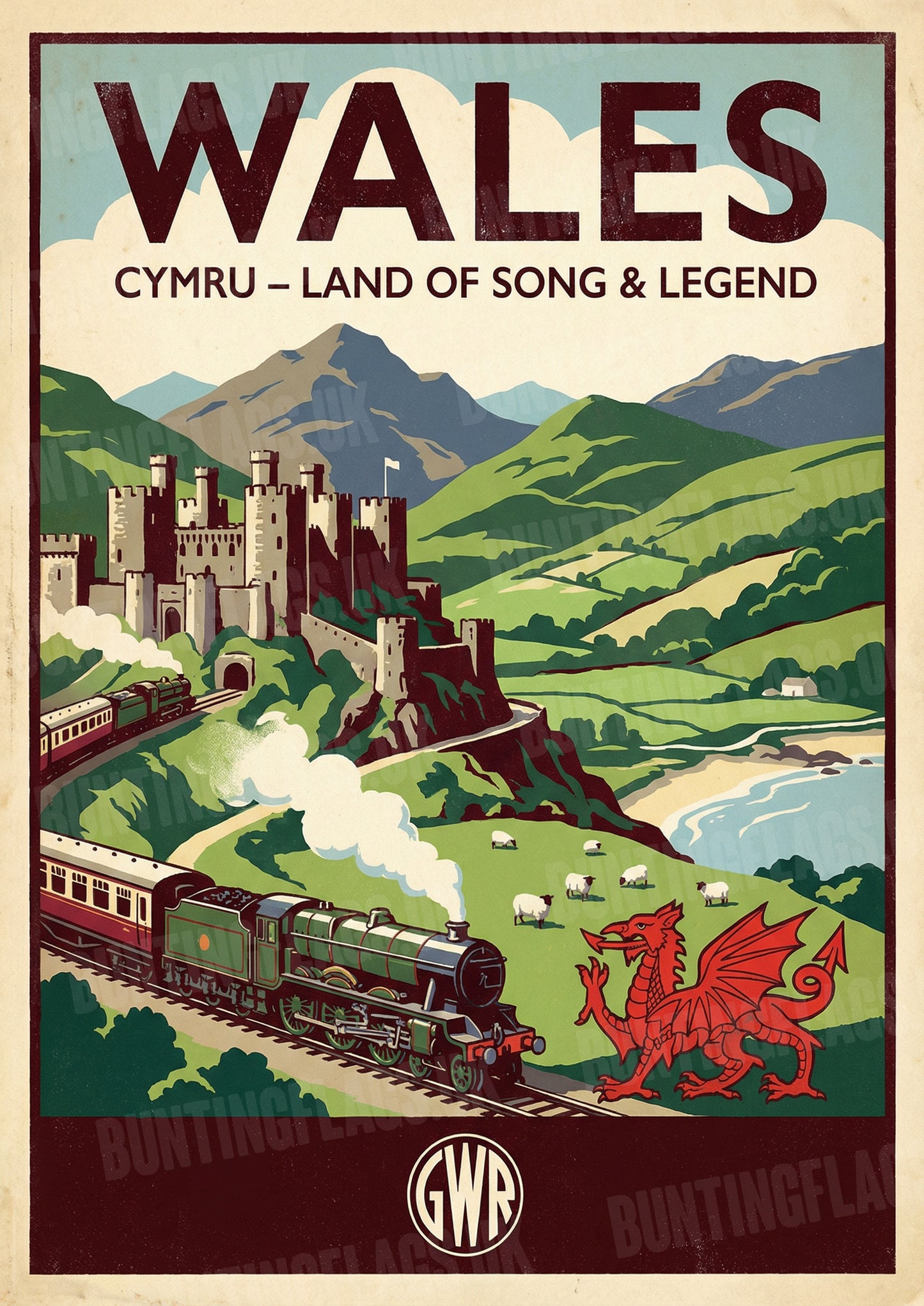 Wales: Cymru – Land of Song & Legend – Vintage GWR Travel Poster