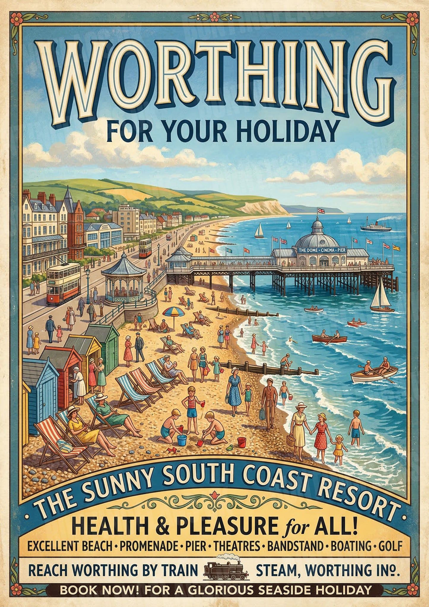 Worthing – For Your Holiday – Vintage Travel Poster