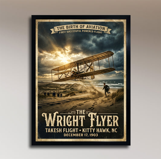 The Wright Flyer – The Birth of Aviation – Kitty Hawk, December 17, 1903 – Vintage Poster