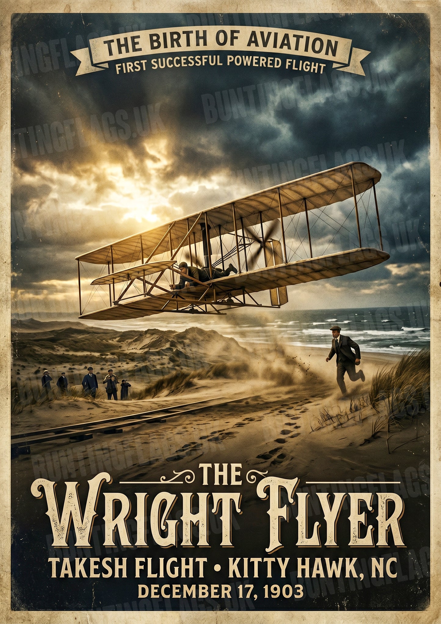 The Wright Flyer – The Birth of Aviation – Kitty Hawk, December 17, 1903 – Vintage Poster
